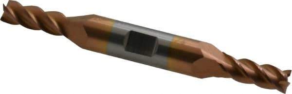 Accupro - 1/4", 5/8" LOC, 3/8" Shank Diam, 3" OAL, 4 Flute, Solid Carbide Square End Mill - Double End, TiCN Finish, Spiral Flute, 40° Helix, Centercutting, Right Hand Cut, Right Hand Flute - Eagle Tool & Supply