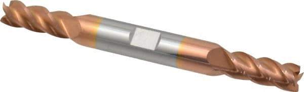 Accupro - 5/16", 3/4" LOC, 3/8" Shank Diam, 3-1/2" OAL, 4 Flute, Solid Carbide Square End Mill - Double End, TiCN Finish, Spiral Flute, 40° Helix, Centercutting, Right Hand Cut, Right Hand Flute - Eagle Tool & Supply
