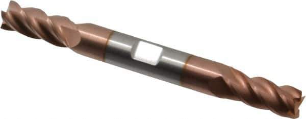 Accupro - 11/32", 3/4" LOC, 3/8" Shank Diam, 3-1/2" OAL, 4 Flute, Solid Carbide Square End Mill - Double End, TiCN Finish, Spiral Flute, 40° Helix, Centercutting, Right Hand Cut, Right Hand Flute - Eagle Tool & Supply
