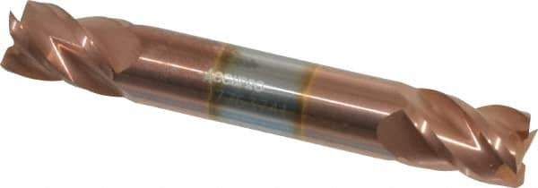 Accupro - 3/8", 1/2" LOC, 3/8" Shank Diam, 2-1/2" OAL, 4 Flute, Solid Carbide Square End Mill - Double End, TiCN Finish, Spiral Flute, 40° Helix, Centercutting, Right Hand Cut, Right Hand Flute - Eagle Tool & Supply