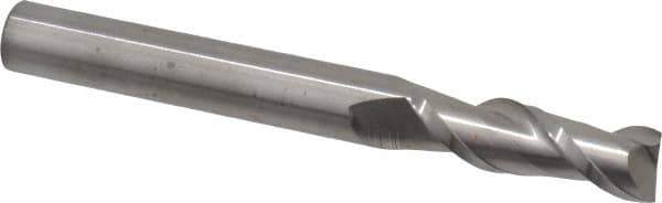Accupro - 7/16", 1-3/8" LOC, 7/16" Shank Diam, 4" OAL, 2 Flute, Solid Carbide Square End Mill - Single End, Uncoated, Spiral Flute, 40° Helix, Centercutting, Right Hand Cut, Right Hand Flute - Eagle Tool & Supply