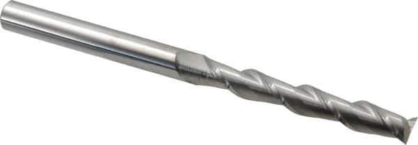 Accupro - 7/16", 3" LOC, 7/16" Shank Diam, 6" OAL, 2 Flute, Solid Carbide Square End Mill - Single End, Uncoated, Spiral Flute, 40° Helix, Centercutting, Right Hand Cut, Right Hand Flute - Eagle Tool & Supply