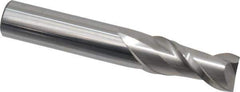 Accupro - 9/16", 1-1/4" LOC, 9/16" Shank Diam, 3-1/2" OAL, 2 Flute, Solid Carbide Square End Mill - Single End, Uncoated, Spiral Flute, 40° Helix, Centercutting, Right Hand Cut, Right Hand Flute - Eagle Tool & Supply