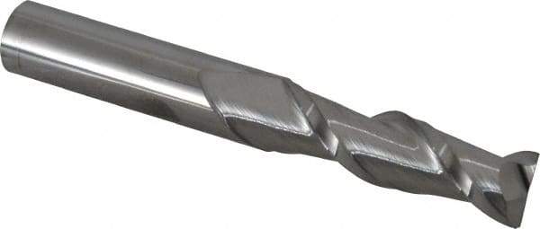 Accupro - 5/8", 2-1/8" LOC, 5/8" Shank Diam, 4-5/8" OAL, 2 Flute, Solid Carbide Square End Mill - Single End, Uncoated, Spiral Flute, 40° Helix, Centercutting, Right Hand Cut, Right Hand Flute - Eagle Tool & Supply