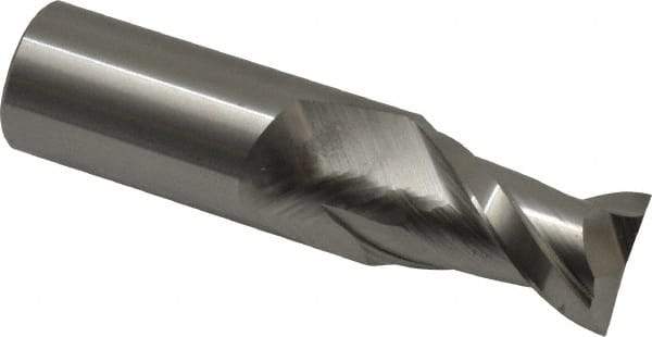 Accupro - 11/16", 1" LOC, 3/4" Shank Diam, 3" OAL, 2 Flute, Solid Carbide Square End Mill - Single End, Uncoated, Spiral Flute, 40° Helix, Centercutting, Right Hand Cut, Right Hand Flute - Eagle Tool & Supply