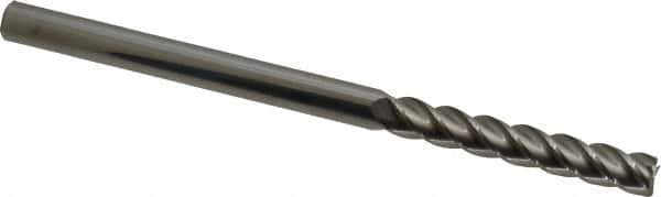 Accupro - 1/4", 1-1/2" LOC, 1/4" Shank Diam, 4" OAL, 4 Flute, Solid Carbide Square End Mill - Single End, Uncoated, Spiral Flute, 40° Helix, Centercutting, Right Hand Cut, Right Hand Flute - Eagle Tool & Supply