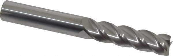 Accupro - 3/8", 1-3/8" LOC, 3/8" Shank Diam, 3" OAL, 4 Flute, Solid Carbide Square End Mill - Single End, Uncoated, Spiral Flute, 40° Helix, Centercutting, Right Hand Cut, Right Hand Flute - Eagle Tool & Supply