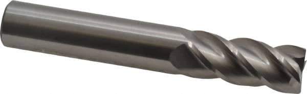 Accupro - 9/16", 1-1/4" LOC, 9/16" Shank Diam, 3-1/2" OAL, 4 Flute, Solid Carbide Square End Mill - Single End, Uncoated, Spiral Flute, 40° Helix, Centercutting, Right Hand Cut, Right Hand Flute - Eagle Tool & Supply