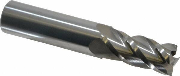 Accupro - 11/16", 1-1/2" LOC, 3/4" Shank Diam, 4" OAL, 4 Flute, Solid Carbide Square End Mill - Single End, Uncoated, Spiral Flute, 40° Helix, Centercutting, Right Hand Cut, Right Hand Flute - Eagle Tool & Supply