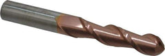 Accupro - 1/2" Diam, 2" LOC, 2 Flute Solid Carbide Ball End Mill - TiCN Finish, Single End, 4" OAL, 1/2" Shank Diam, Spiral Flute - Eagle Tool & Supply
