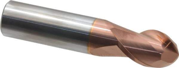 Accupro - 5/8" Diam, 7/8" LOC, 2 Flute Solid Carbide Ball End Mill - TiCN Finish, Single End, 3" OAL, 5/8" Shank Diam, Spiral Flute - Eagle Tool & Supply