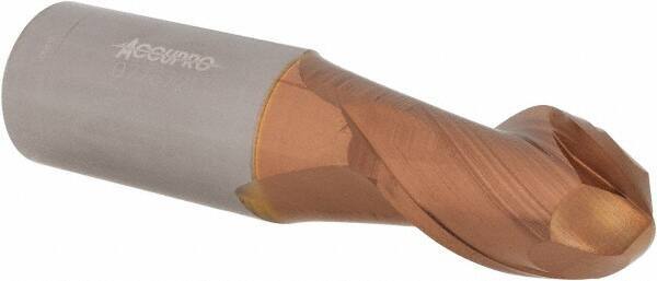 Accupro - 11/16" Diam, 1" LOC, 2 Flute Solid Carbide Ball End Mill - TiCN Finish, Single End, 3" OAL, 3/4" Shank Diam, Spiral Flute - Eagle Tool & Supply