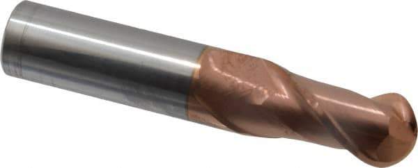 Accupro - 3/4" Diam, 1-1/2" LOC, 2 Flute Solid Carbide Ball End Mill - TiCN Finish, Single End, 4" OAL, 3/4" Shank Diam, Spiral Flute - Eagle Tool & Supply