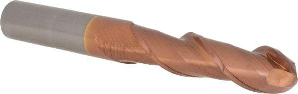 Accupro - 3/4" Diam, 3" LOC, 2 Flute Solid Carbide Ball End Mill - TiCN Finish, Single End, 6" OAL, 3/4" Shank Diam, Spiral Flute - Eagle Tool & Supply