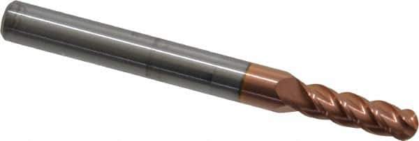 Accupro - 13/64" Diam, 5/8" LOC, 4 Flute Solid Carbide Ball End Mill - TiCN Finish, Single End, 2-1/2" OAL, 1/4" Shank Diam, Spiral Flute - Eagle Tool & Supply