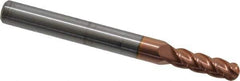 Accupro - 13/64" Diam, 5/8" LOC, 4 Flute Solid Carbide Ball End Mill - TiCN Finish, Single End, 2-1/2" OAL, 1/4" Shank Diam, Spiral Flute - Eagle Tool & Supply
