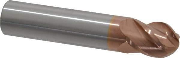Accupro - 1/2" Diam, 5/8" LOC, 4 Flute Solid Carbide Ball End Mill - TiCN Finish, Single End, 2-1/2" OAL, 1/2" Shank Diam, Spiral Flute - Eagle Tool & Supply