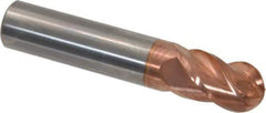 Accupro - 9/16" Diam, 7/8" LOC, 4 Flute Solid Carbide Ball End Mill - TiCN Finish, Single End, 3" OAL, 9/16" Shank Diam, Spiral Flute - Eagle Tool & Supply
