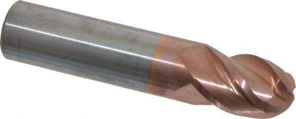 Accupro - 5/8" Diam, 7/8" LOC, 4 Flute Solid Carbide Ball End Mill - TiCN Finish, Single End, 3" OAL, 5/8" Shank Diam, Spiral Flute - Eagle Tool & Supply