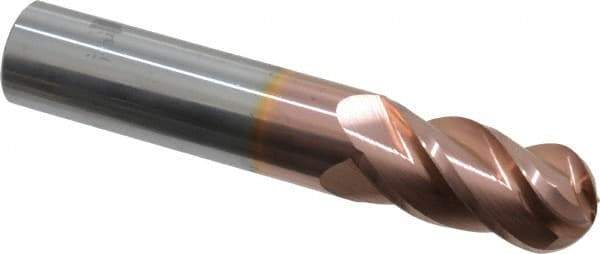 Accupro - 5/8" Diam, 1-1/4" LOC, 4 Flute Solid Carbide Ball End Mill - TiCN Finish, Single End, 3-1/2" OAL, 5/8" Shank Diam, Spiral Flute - Eagle Tool & Supply