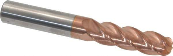Accupro - 5/8" Diam, 2-1/8" LOC, 4 Flute Solid Carbide Ball End Mill - TiCN Finish, Single End, 4-5/8" OAL, 5/8" Shank Diam, Spiral Flute - Eagle Tool & Supply