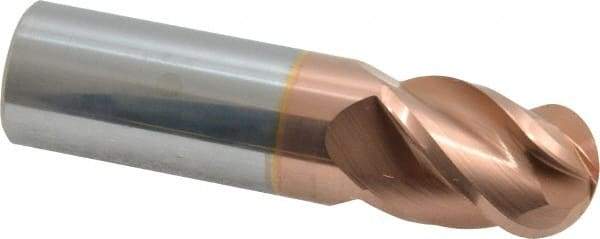 Accupro - 3/4" Diam, 1" LOC, 4 Flute Solid Carbide Ball End Mill - TiCN Finish, Single End, 3" OAL, 3/4" Shank Diam, Spiral Flute - Eagle Tool & Supply