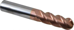 Accupro - 3/4" Diam, 2-1/4" LOC, 4 Flute Solid Carbide Ball End Mill - TiCN Finish, Single End, 5" OAL, 3/4" Shank Diam, Spiral Flute - Eagle Tool & Supply