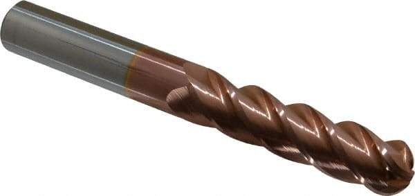 Accupro - 3/4" Diam, 3" LOC, 4 Flute Solid Carbide Ball End Mill - TiCN Finish, Single End, 6" OAL, 3/4" Shank Diam, Spiral Flute - Eagle Tool & Supply
