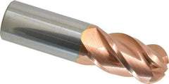 Accupro - 1" Diam, 1-3/4" LOC, 4 Flute Solid Carbide Ball End Mill - TiCN Finish, Single End, 4" OAL, 1" Shank Diam, Spiral Flute - Eagle Tool & Supply
