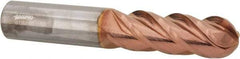 Accupro - 1" Diam, 3" LOC, 4 Flute Solid Carbide Ball End Mill - TiCN Finish, Single End, 6" OAL, 1" Shank Diam, Spiral Flute - Eagle Tool & Supply