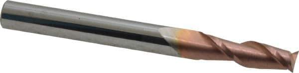 Accupro - 15/64", 3/4" LOC, 1/4" Shank Diam, 2-1/2" OAL, 2 Flute, Solid Carbide Square End Mill - Single End, TiCN Finish, Spiral Flute, 40° Helix, Centercutting, Right Hand Cut, Right Hand Flute - Eagle Tool & Supply