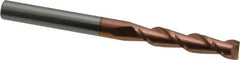 Accupro - 1/4", 1-1/4" LOC, 1/4" Shank Diam, 3" OAL, 2 Flute, Solid Carbide Square End Mill - Single End, TiCN Finish, Spiral Flute, 40° Helix, Centercutting, Right Hand Cut, Right Hand Flute - Eagle Tool & Supply