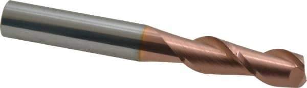 Accupro - 3/8", 1-1/8" LOC, 3/8" Shank Diam, 3" OAL, 2 Flute, Solid Carbide Square End Mill - Single End, TiCN Finish, Spiral Flute, 40° Helix, Centercutting, Right Hand Cut, Right Hand Flute - Eagle Tool & Supply