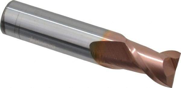 Accupro - 1/2", 5/8" LOC, 1/2" Shank Diam, 2-1/2" OAL, 2 Flute, Solid Carbide Square End Mill - Single End, TiCN Finish, Spiral Flute, 40° Helix, Centercutting, Right Hand Cut, Right Hand Flute - Eagle Tool & Supply