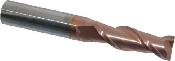 Accupro - 1/2", 1-1/2" LOC, 1/2" Shank Diam, 3-1/2" OAL, 2 Flute, Solid Carbide Square End Mill - Single End, TiCN Finish, Spiral Flute, 40° Helix, Centercutting, Right Hand Cut, Right Hand Flute - Eagle Tool & Supply