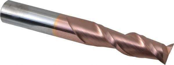 Accupro - 5/8", 2-1/8" LOC, 5/8" Shank Diam, 4-5/8" OAL, 2 Flute, Solid Carbide Square End Mill - Single End, TiCN Finish, Spiral Flute, 40° Helix, Centercutting, Right Hand Cut, Right Hand Flute - Eagle Tool & Supply
