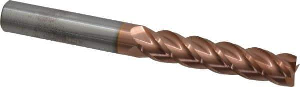 Accupro - 7/16", 2" LOC, 7/16" Shank Diam, 4" OAL, 4 Flute, Solid Carbide Square End Mill - Single End, TiCN Finish, Spiral Flute, 40° Helix, Centercutting, Right Hand Cut, Right Hand Flute - Eagle Tool & Supply