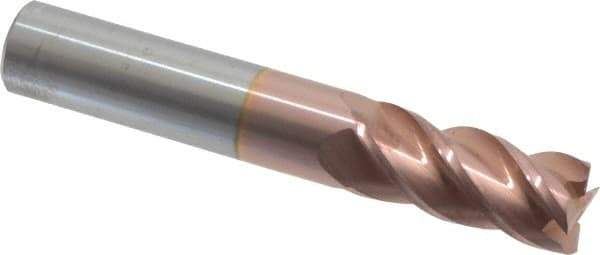 Accupro - 9/16", 1-1/4" LOC, 9/16" Shank Diam, 3-1/2" OAL, 4 Flute, Solid Carbide Square End Mill - Single End, TiCN Finish, Spiral Flute, 40° Helix, Centercutting, Right Hand Cut, Right Hand Flute - Eagle Tool & Supply