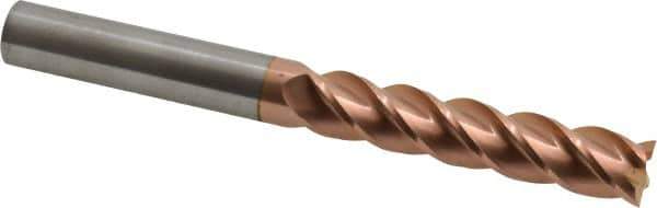Accupro - 5/8", 3" LOC, 5/8" Shank Diam, 6" OAL, 4 Flute, Solid Carbide Square End Mill - Single End, TiCN Finish, Spiral Flute, 40° Helix, Centercutting, Right Hand Cut, Right Hand Flute - Eagle Tool & Supply