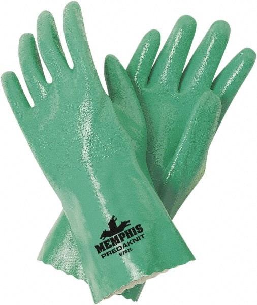 MCR Safety - Size XL (10), 12" Long, 14 mil Thick, Supported, Nitrile Chemical Resistant Gloves - Rough Finish, Interlock Knit Lined, Green - Eagle Tool & Supply