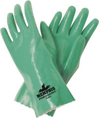 MCR Safety - Size XL (10), 12" Long, 14 mil Thick, Supported, Nitrile Chemical Resistant Gloves - Rough Finish, Interlock Knit Lined, Green - Eagle Tool & Supply