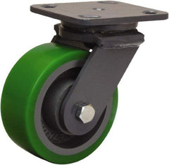 Hamilton - 5" Diam x 2" Wide x 6-1/2" OAH Top Plate Mount Swivel Caster - Polyurethane Mold onto Cast Iron Center, 1,050 Lb Capacity, Sealed Precision Ball Bearing, 4 x 5" Plate - Eagle Tool & Supply
