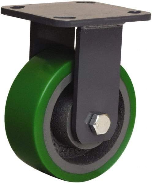Hamilton - 5" Diam x 2" Wide x 6-1/2" OAH Top Plate Mount Rigid Caster - Polyurethane Mold onto Cast Iron Center, 1,050 Lb Capacity, Sealed Precision Ball Bearing, 4 x 4-1/2" Plate - Eagle Tool & Supply