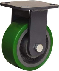 Hamilton - 5" Diam x 2" Wide x 6-1/2" OAH Top Plate Mount Rigid Caster - Polyurethane Mold onto Cast Iron Center, 1,050 Lb Capacity, Tapered Roller Bearing, 4 x 4-1/2" Plate - Eagle Tool & Supply