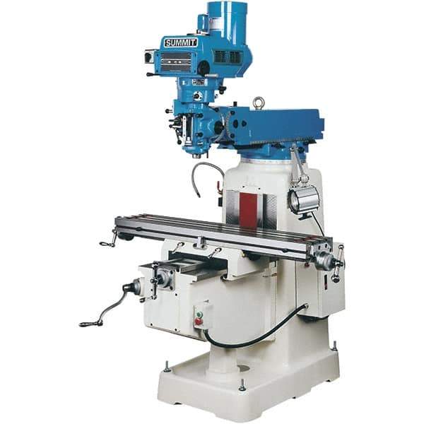 Summit - 10" Table Width x 50" Table Length, Variable Speed Pulley Control, 3 Phase Knee Milling Machine - R8 Spindle Taper, 3 hp - Eagle Tool & Supply