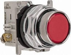 Eaton Cutler-Hammer - 30-1/2mm Mount Hole, Flush, Pushbutton Switch with Contact Block - Round, Red Pushbutton, Nonilluminated, Momentary (MO), Corrosion Resistant, Oiltight and Watertight - Eagle Tool & Supply