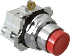 Eaton Cutler-Hammer - 30-1/2mm Mount Hole, Extended Straight, Pushbutton Switch with Contact Block - Round, Red Pushbutton, Nonilluminated, Momentary (MO), Corrosion Resistant, Oiltight and Watertight - Eagle Tool & Supply