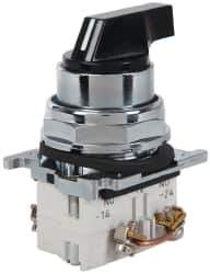 Eaton Cutler-Hammer - 30-1/2mm Mount Hole, 3 Position, Lever Operated, Selector Switch with Contact Blocks - Black, Maintained (MA), Nonilluminated, 1 Contact Block, 2NO, Oil and Watertight - Eagle Tool & Supply