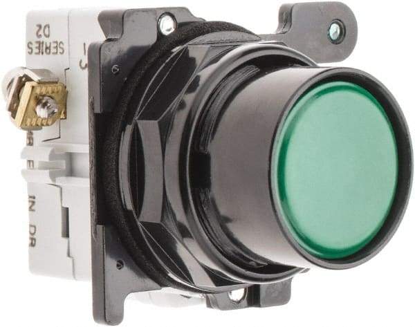 Eaton Cutler-Hammer - 30-1/2mm Mount Hole, Flush, Pushbutton Switch with Contact Block - Round, Green Pushbutton, Nonilluminated, Momentary (MO), Corrosion Resistant, Oiltight and Watertight - Eagle Tool & Supply