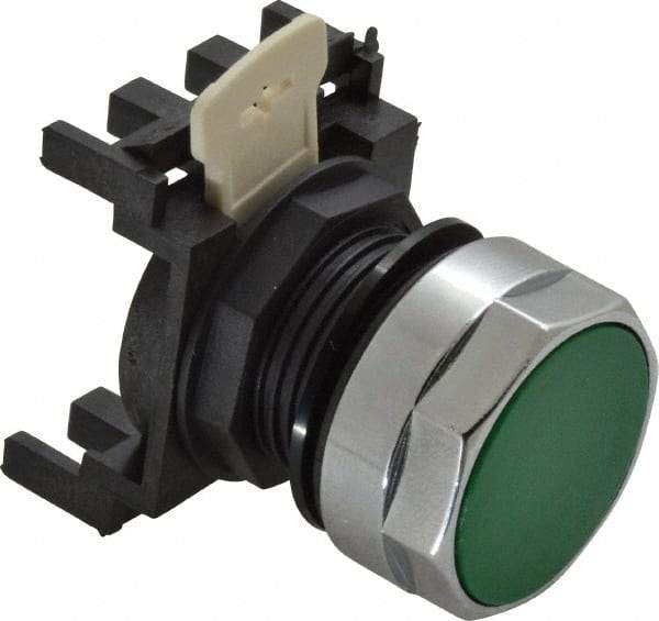 Eaton Cutler-Hammer - 25mm Mount Hole, Flush, Pushbutton Switch Only - Round, Green Pushbutton, Nonilluminated, Momentary (MO) - Eagle Tool & Supply